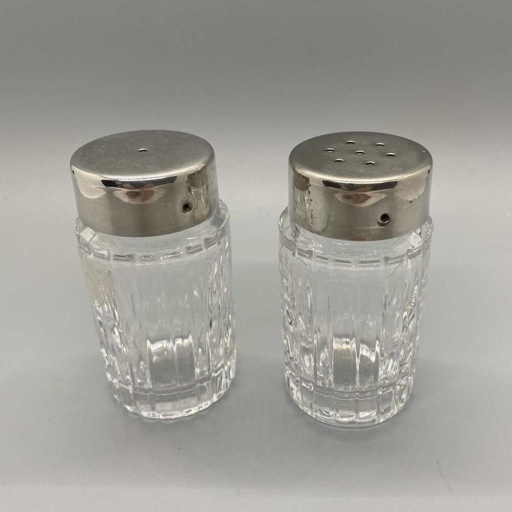 RH Macy Royal Gallery 24% Lead Crystal Silver Plate Top Salt Pepper Set Italy